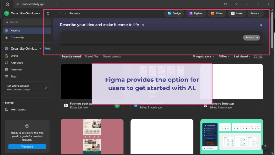 Figma’s homepage with AI chatbox