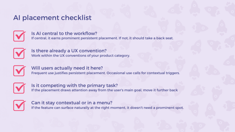 UX checklist for AI feature placement