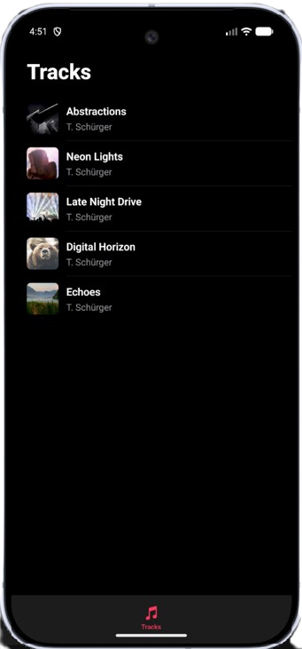 Screenshot of RNTP music player with playlist support and lock-screen controls on mobile