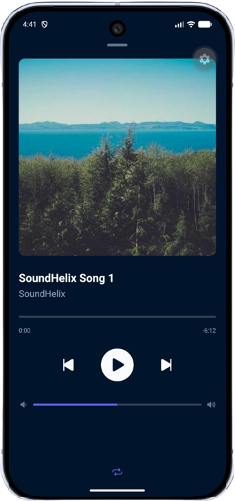 Screenshot of Expo Audio lock-screen controls displaying track metadata on a mobile device
