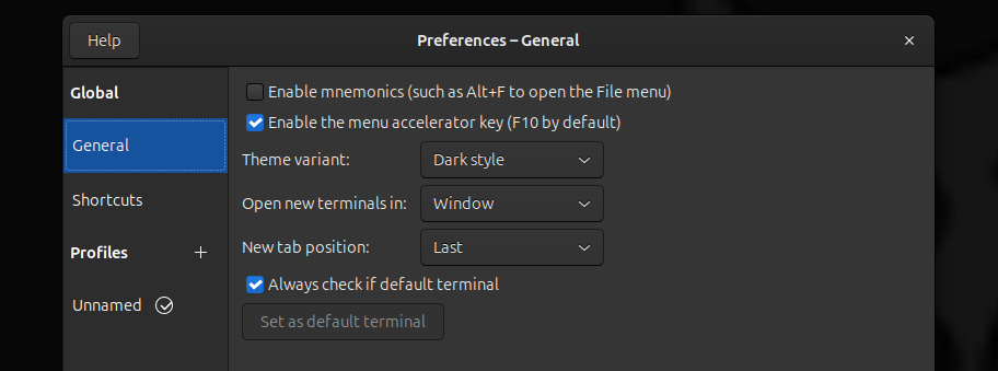 classic checkboxes and dropdowns Ubuntu apps